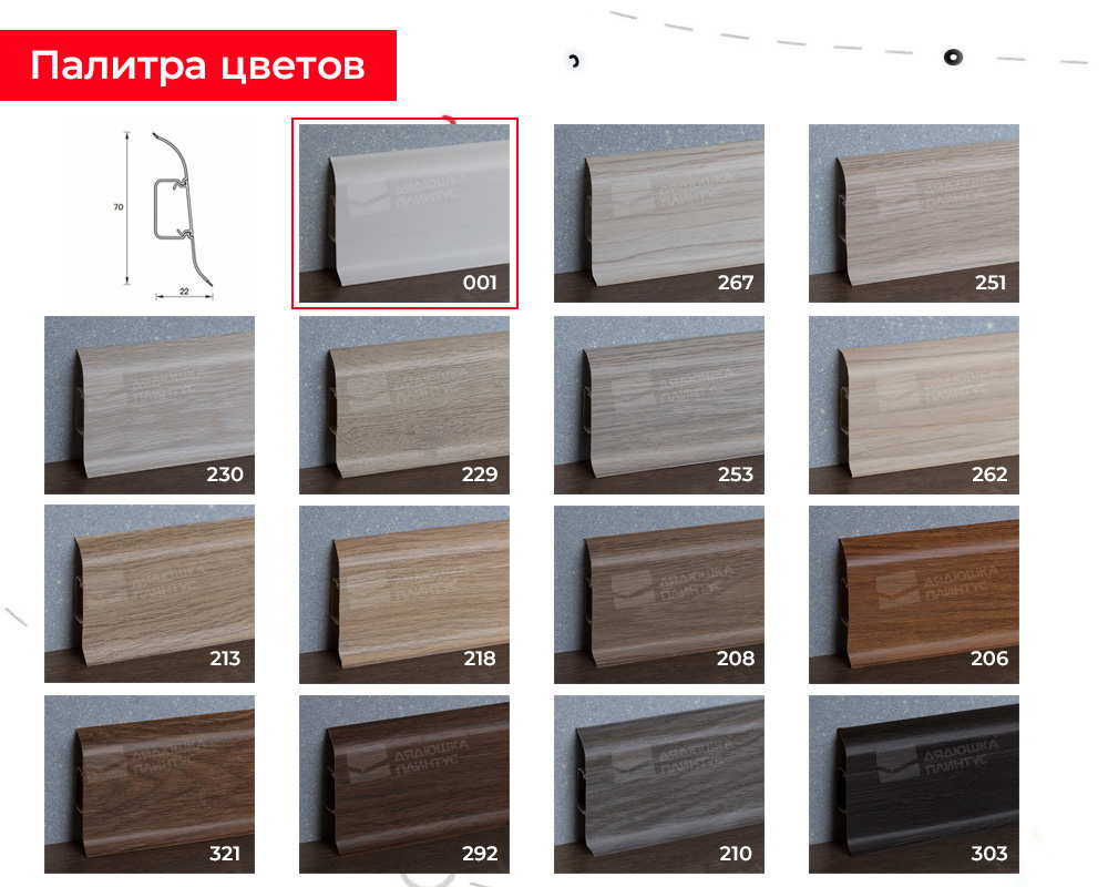 Плинтус ПВХ Идеал Классик 70мм 2,2м 001 Белый